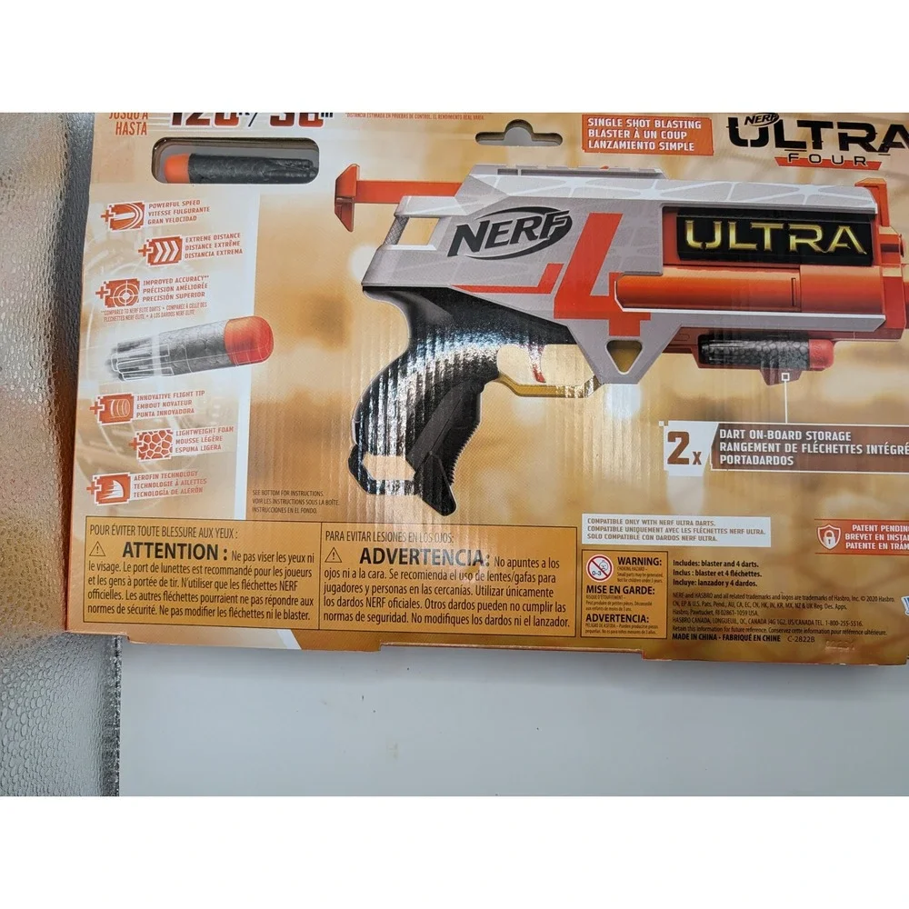 Nerf Ultra Four Blaster‎ Toy Gun Orange White Single Shot Up to 120ft
